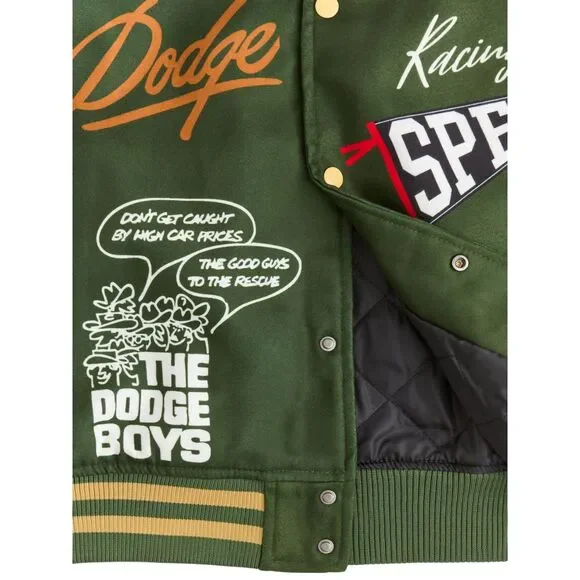 Reason x Dodge Scatpack Varsity Jacket Men Large Green Khaki Letterman Bomber - Picture 6 of 15